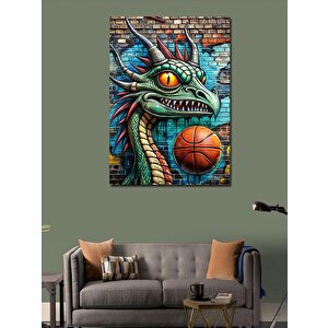 Kanvas Tablo Dinazor Grafitisi Ve Basketbol Topu 50x70 cm