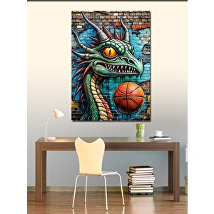 Kanvas Tablo Dinazor Grafitisi Ve Basketbol Topu 50x70 cm