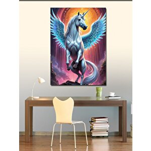 Kanvas Tablo Kanatlı Beyaz Unicorn At 50x70 cm