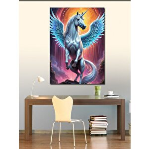 Kanvas Tablo Kanatlı Beyaz Unicorn At 100x140 cm