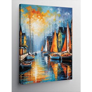 Kanvas Tablo Liman Ve Yelkenli Gemiler 100x140 cm