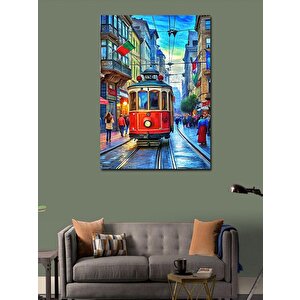 Kanvas Tablo Kırmızı Tramvay Ve Şehir Merkezi 50x70 cm