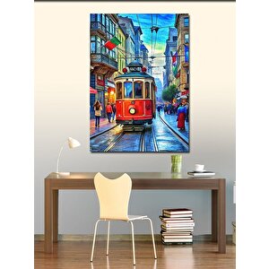 Kanvas Tablo Kırmızı Tramvay Ve Şehir Merkezi 50x70 cm