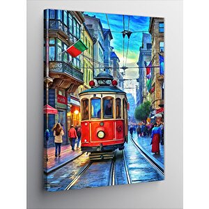 Kanvas Tablo Kırmızı Tramvay Ve Şehir Merkezi 100x140 cm