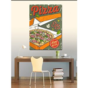 Kanvas Tablo Pizza Temalı Aşk İlk Isırıkta Başlar 100x140 cm