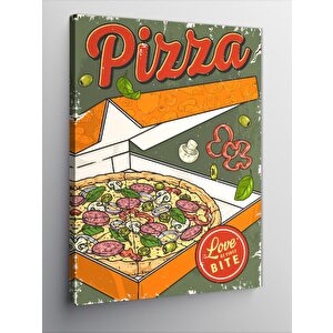 Kanvas Tablo Pizza Temalı Aşk İlk Isırıkta Başlar 50x70 cm