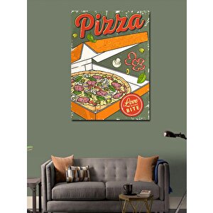 Kanvas Tablo Pizza Temalı Aşk İlk Isırıkta Başlar 50x70 cm