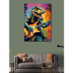 Kanvas Tablo Renkli Fon Gitarist Dinazor 70x100 cm