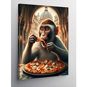 Kanvas Tablo Pizza Yiyen Maymun 100x140 cm