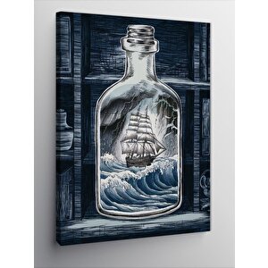 Kanvas Tablo Şişemdeki Deniz Ve Gemi 100x140 cm