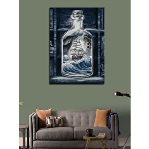 Kanvas Tablo Şişemdeki Deniz Ve Gemi 100x140 cm