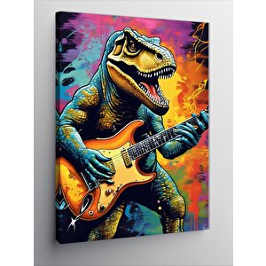 Kanvas Tablo Renkli Fon Gitarist Dinazor