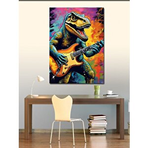 Kanvas Tablo Renkli Fon Gitarist Dinazor