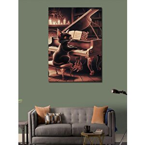 Kanvas Tablo Piyano Çalan Kara Kedi 70x100 cm