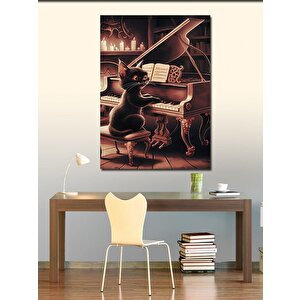 Kanvas Tablo Piyano Çalan Kara Kedi 70x100 cm