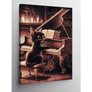 Kanvas Tablo Piyano Çalan Kara Kedi 100x140 cm