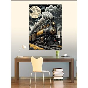 Kanvas Tablo Kara Tren Ve Ayışığı 100x140 cm