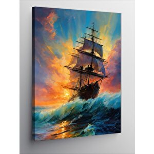 Kanvas Tablo Gün Batımında Gemi 100x140 cm