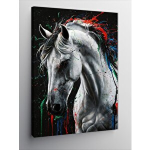 Kanvas Tablo Beyaz At Ve Renkli Yağlı Boya 100x140 cm