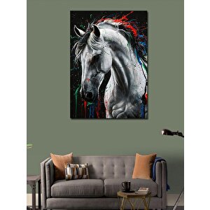 Kanvas Tablo Beyaz At Ve Renkli Yağlı Boya 100x140 cm