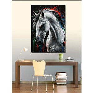 Kanvas Tablo Beyaz At Ve Renkli Yağlı Boya 100x140 cm