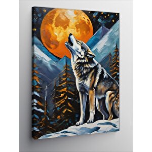 Kanvas Tablo Dolunay Ve Uluyan Kurt 70x100 cm