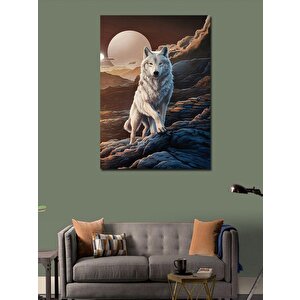Kanvas Tablo Beyaz Kurt Ve Dolunay 100x140 cm