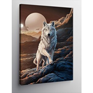 Kanvas Tablo Beyaz Kurt Ve Dolunay 50x70 cm