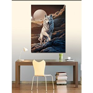 Kanvas Tablo Beyaz Kurt Ve Dolunay 50x70 cm