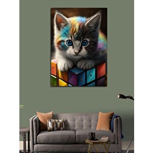 Kanvas Tablo Yavru Kedi Ve Zeka Kübü 50x70 cm