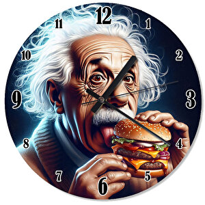 Albert Einstein Hamburger Temalı Özel Tasarım Duvar Saati Duvar Saati
