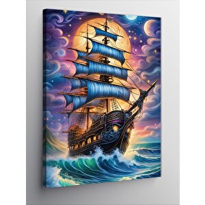 Kanvas Tablo Ay Işığında Yelkenli Gemi 70x100 cm