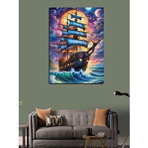 Kanvas Tablo Ay Işığında Yelkenli Gemi 70x100 cm