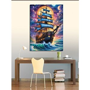 Kanvas Tablo Ay Işığında Yelkenli Gemi 70x100 cm