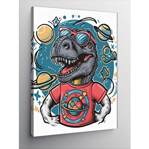 Kanvas Tablo Gözlüklü Dinozor Ve Gezegenler 50x70 cm