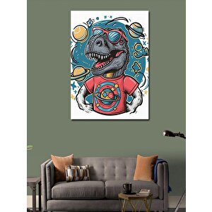 Kanvas Tablo Gözlüklü Dinozor Ve Gezegenler 50x70 cm