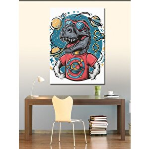 Kanvas Tablo Gözlüklü Dinozor Ve Gezegenler 50x70 cm