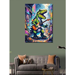 Kanvas Tablo Gitar Çalan Yeşil Dinozor 100x140 cm