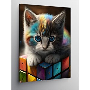 Kanvas Tablo Yavru Kedi Ve Zeka Kübü 70x100 cm