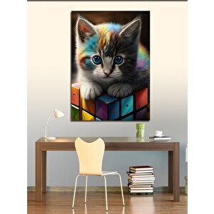 Kanvas Tablo Yavru Kedi Ve Zeka Kübü 70x100 cm