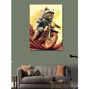 Kanvas Tablo Cross Yapan Motorlu Kedi 100x140 cm