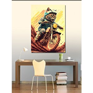 Kanvas Tablo Cross Yapan Motorlu Kedi 100x140 cm