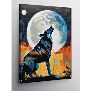 Kanvas Tablo Yağlıboya Kurt Ve Dolunay 50x70 cm