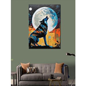 Kanvas Tablo Yağlıboya Kurt Ve Dolunay 100x140 cm