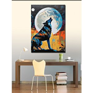 Kanvas Tablo Yağlıboya Kurt Ve Dolunay 100x140 cm