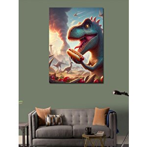 Kanvas Tablo Hotdog Yiyen Dinozor 50x70 cm