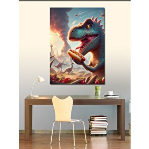 Kanvas Tablo Hotdog Yiyen Dinozor 50x70 cm