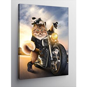 Kanvas Tablo Chopper Motor Süren Kedi 70x100 cm