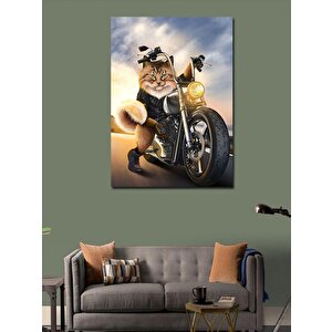 Kanvas Tablo Chopper Motor Süren Kedi 70x100 cm