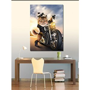 Kanvas Tablo Chopper Motor Süren Kedi 70x100 cm